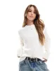 Bershka high neck oversized cable knit jumper in ecru-Neutral sold by ASOS