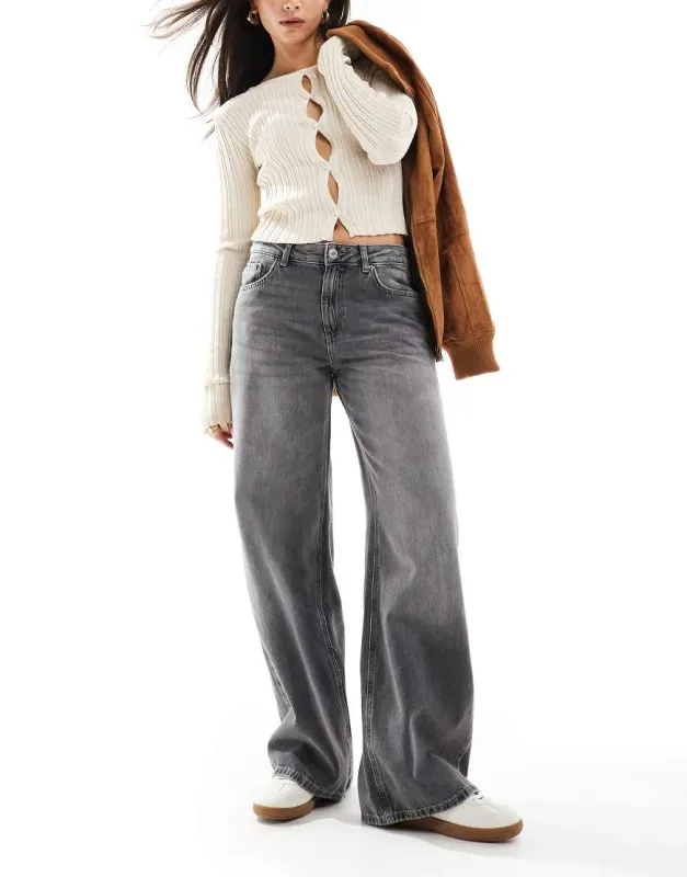 Pull&Bear baggy oversized wide leg jean in dark washed grey sold by ASOS