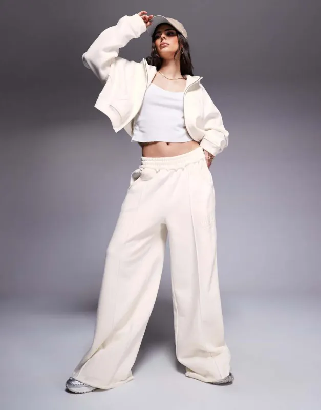 Weekend Collective wide leg seamed sweatpants with embroidered logo in cream - part of a set-White sold by ASOS