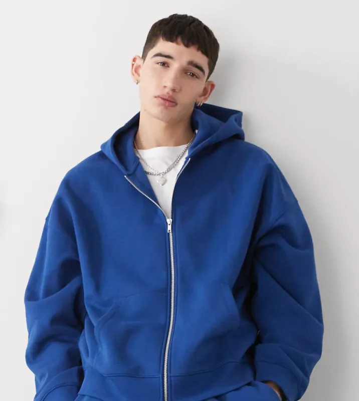COLLUSION boxy zip through hoodie co-ord in navy-Blue sold by ASOS