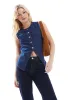ASOS DESIGN denim split front waistcoat in rich indigo-Blue sold by ASOS
