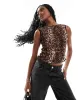ASOS DESIGN shirred slash neck tank in leopard print sold by ASOS