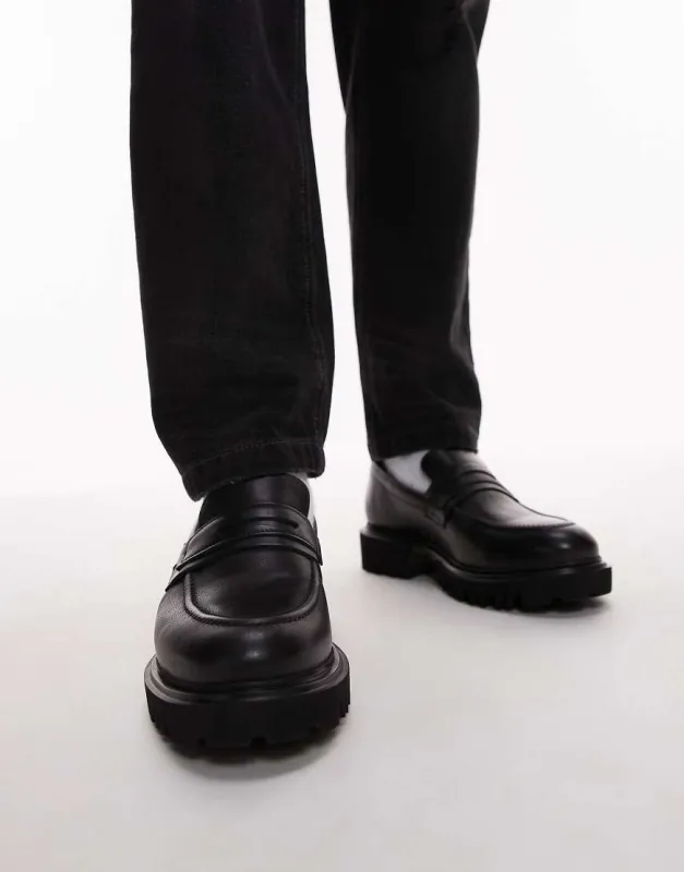 AllSaints vinni leather loafers in black sold by ASOS