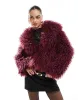 The Frolic x Bella Stovey exclusive oversized collar mongolian faux fur jacket in burgundy-Red sold by ASOS