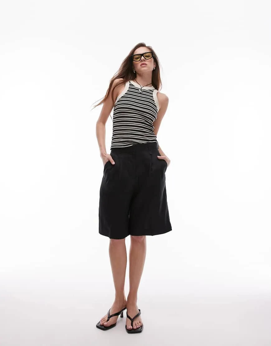 ARKET linen bermuda shorts with tailored waistband in black sold by ASOS