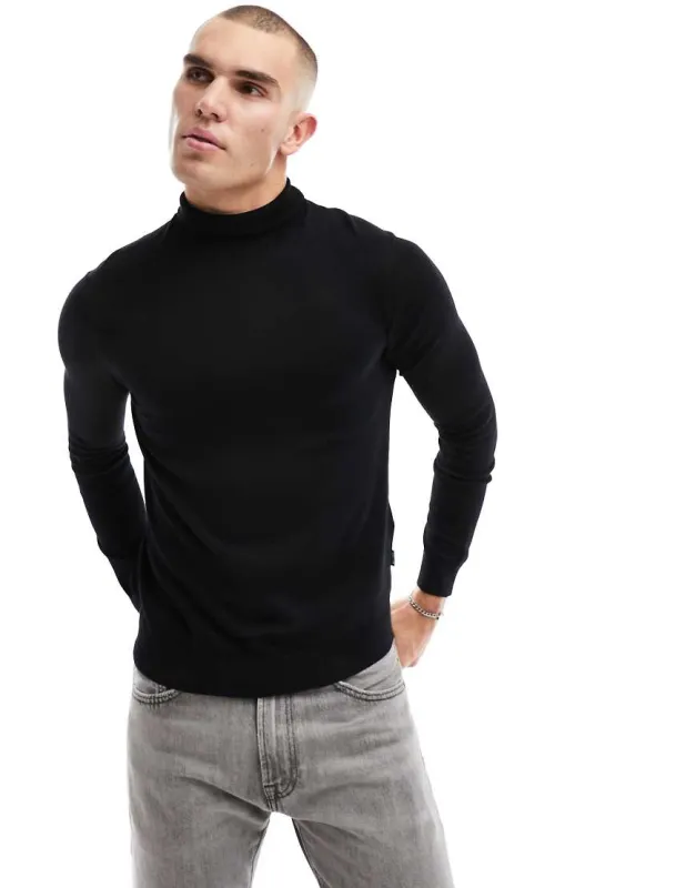 ONLY & SONS high neck jumper in black sold by ASOS