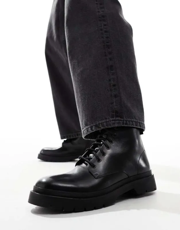 Walk London Callum Lace boot in black leather sold by ASOS