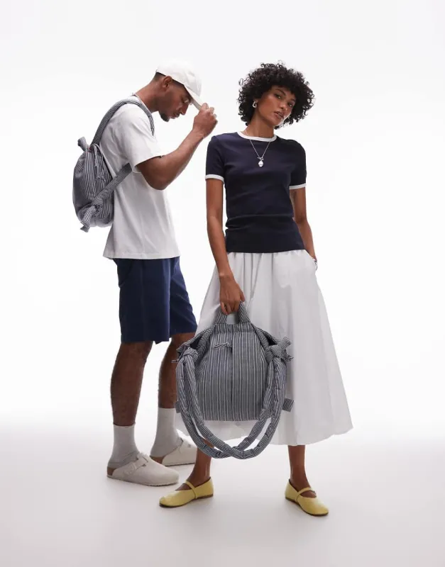 OLEND Ona cotton multiwear crossbody bag in blue stripe sold by ASOS