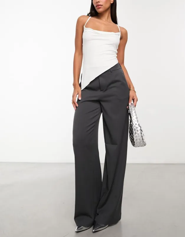 Object mid rise pull on smart trousers in grey sold by ASOS