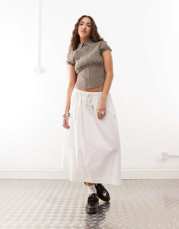 COLLUSION tie low rise maxi skirt in white sold by ASOS
