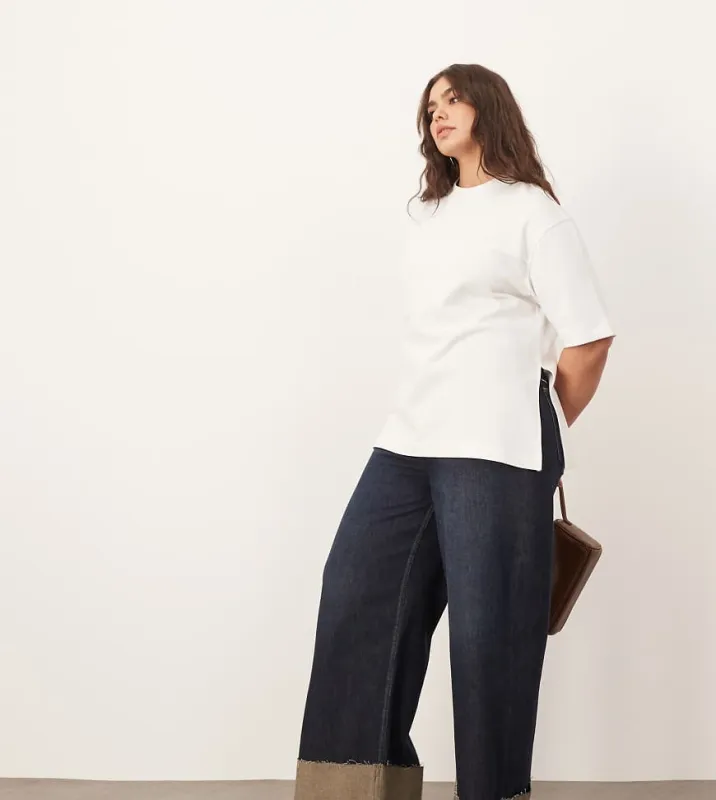 ARRANGE Curve Parker denim high waist slouchy turn up jean in indigo-Blue sold by ASOS