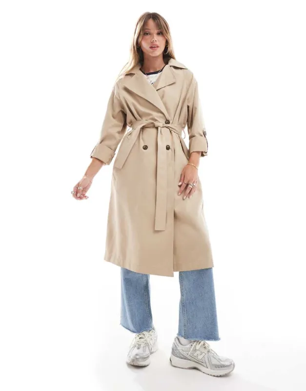 Stradivarius belted trench coat in beige-Neutral sold by ASOS