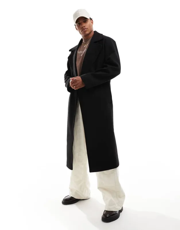 ASOS DESIGN - Oversized overjas met wollook in zwart sold by ASOS