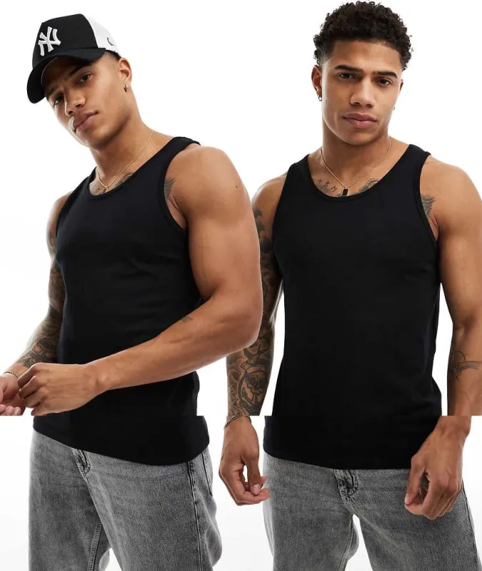 Jack & Jones 2 pack vest in black sold by ASOS