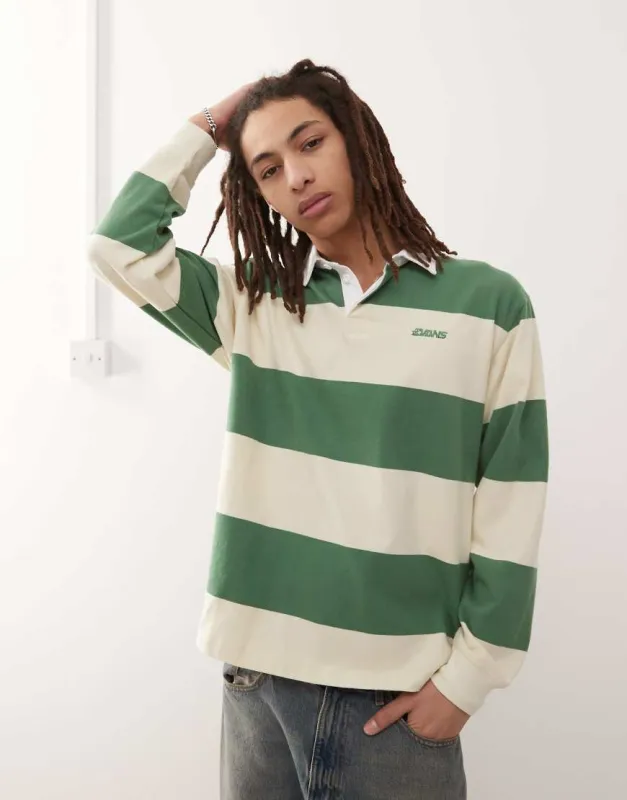 Vans Ward striped rugby top in green and yellow made by Vans
