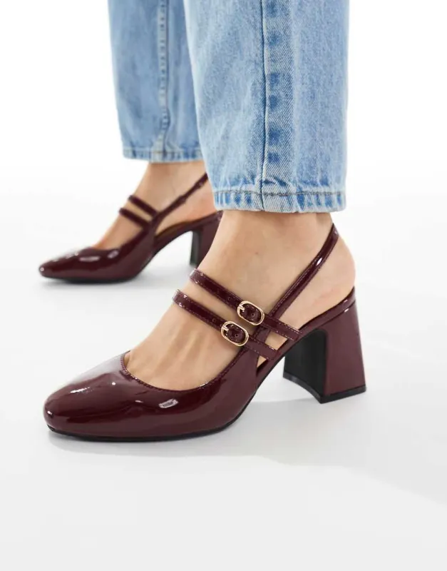 New Look slingback heeled mary jane in burgundy-Red sold by ASOS