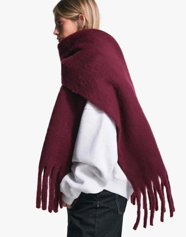 Bershka blanket scarf in burgundy-Red sold by ASOS