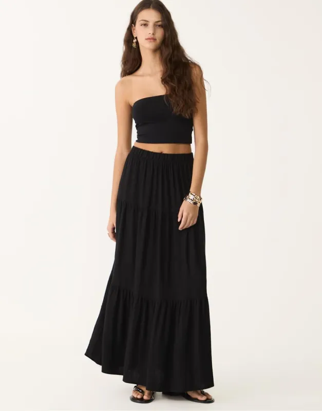 Stradivarius boho midi skirt in black sold by ASOS