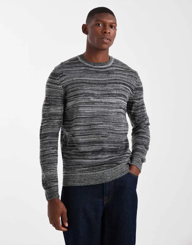 ONLY & SONS crew neck knit sweater in charcoal heather stripe-Gray sold by ASOS
