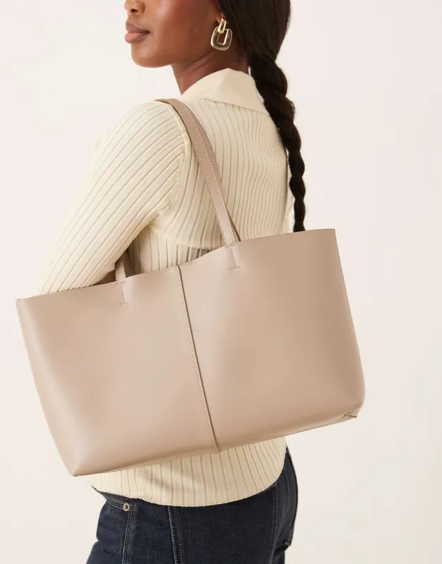 Mango faux leather rectangle shoulder bag in latte-Brown made by ASOS