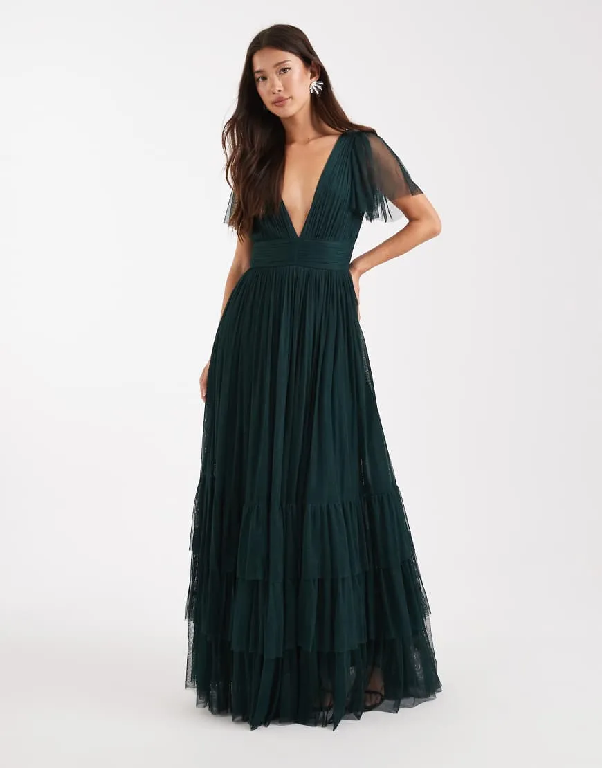 Lace & Beads Bridesmaid maxi dress in dark green sold by ASOS