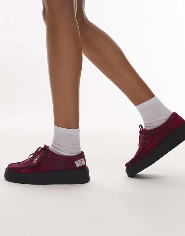 Clarks Torview leather tassle shoe in plum tweed-Purple sold by ASOS