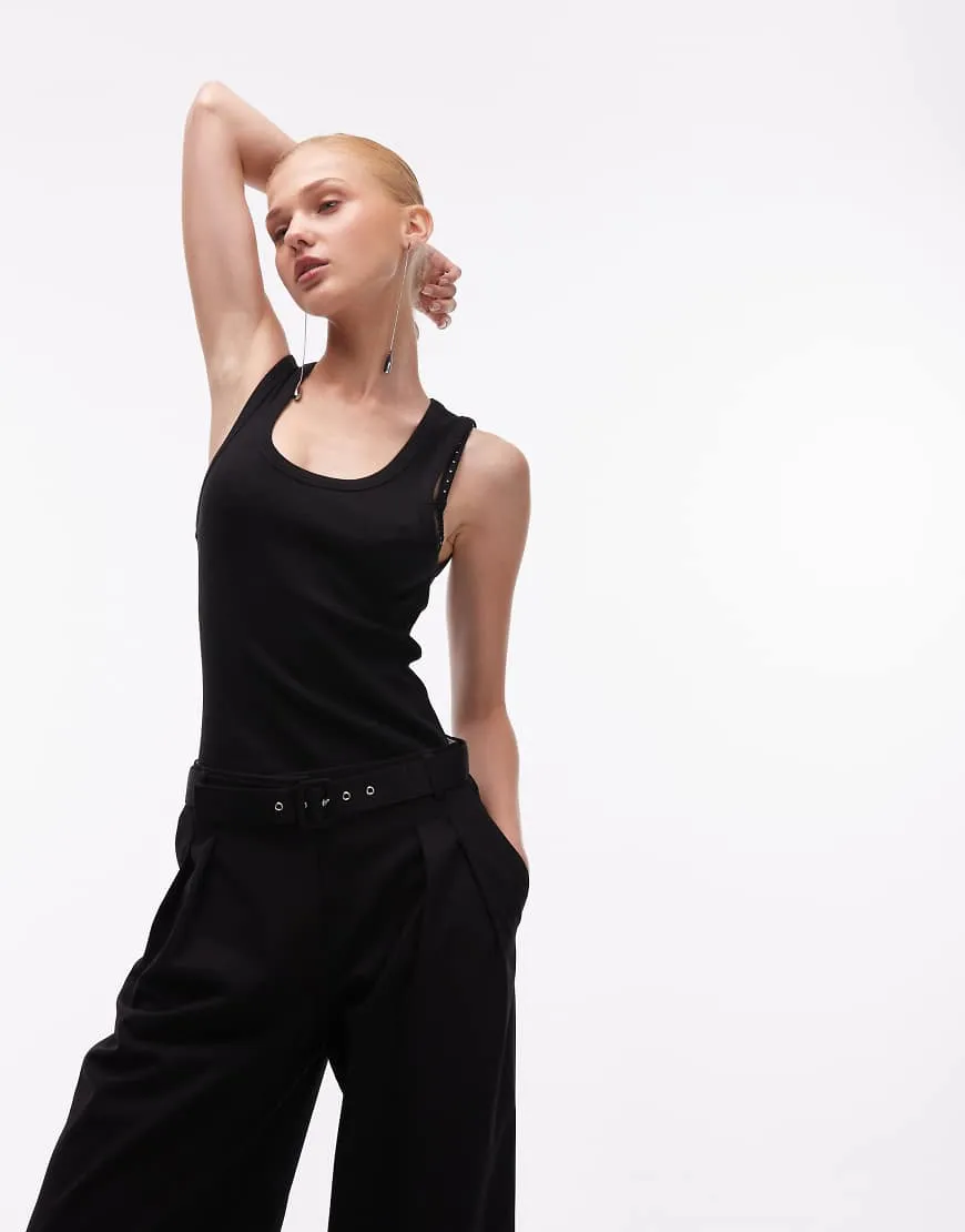 ASOS DESIGN thick binding rib scoop neck vest in black sold by ASOS