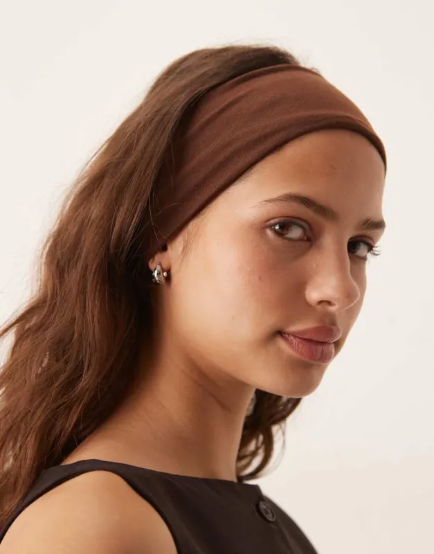 DesignB London jersey headband in chocolate brown sold by ASOS