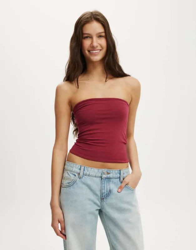 Cotton On All day tube top in burgundy-Auburn made by ASOS
