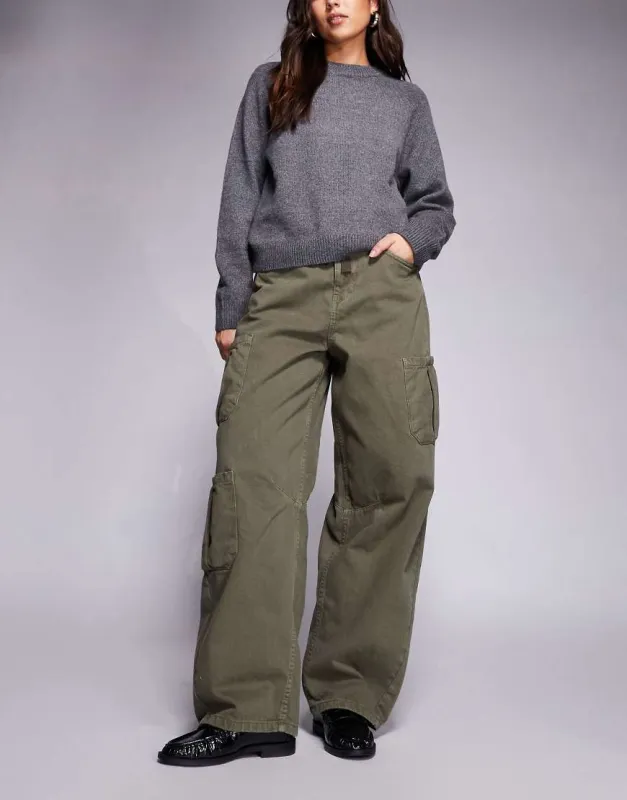 ASOS DESIGN cargo barrel jean with utility pockets in khaki-Green made by ASOS