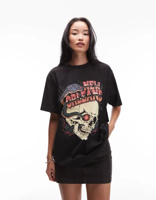 ASOS DESIGN Oversized T-shirt with New Orleans rock graphic in washed black-Grey made by ASOS