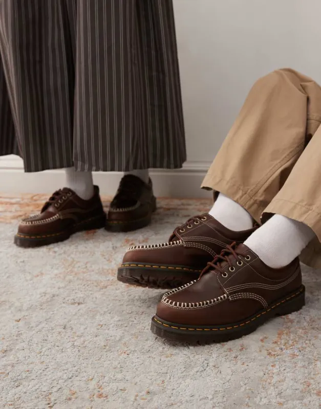 Dr Martens Unisex Lowell contrast stitch shoe in butterscotch brown made by Dr. Martens