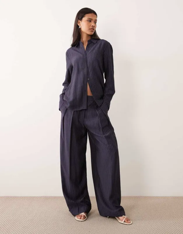 Mango Beli tailored wide leg trouser co-ord in navy pinstripe made by ASOS