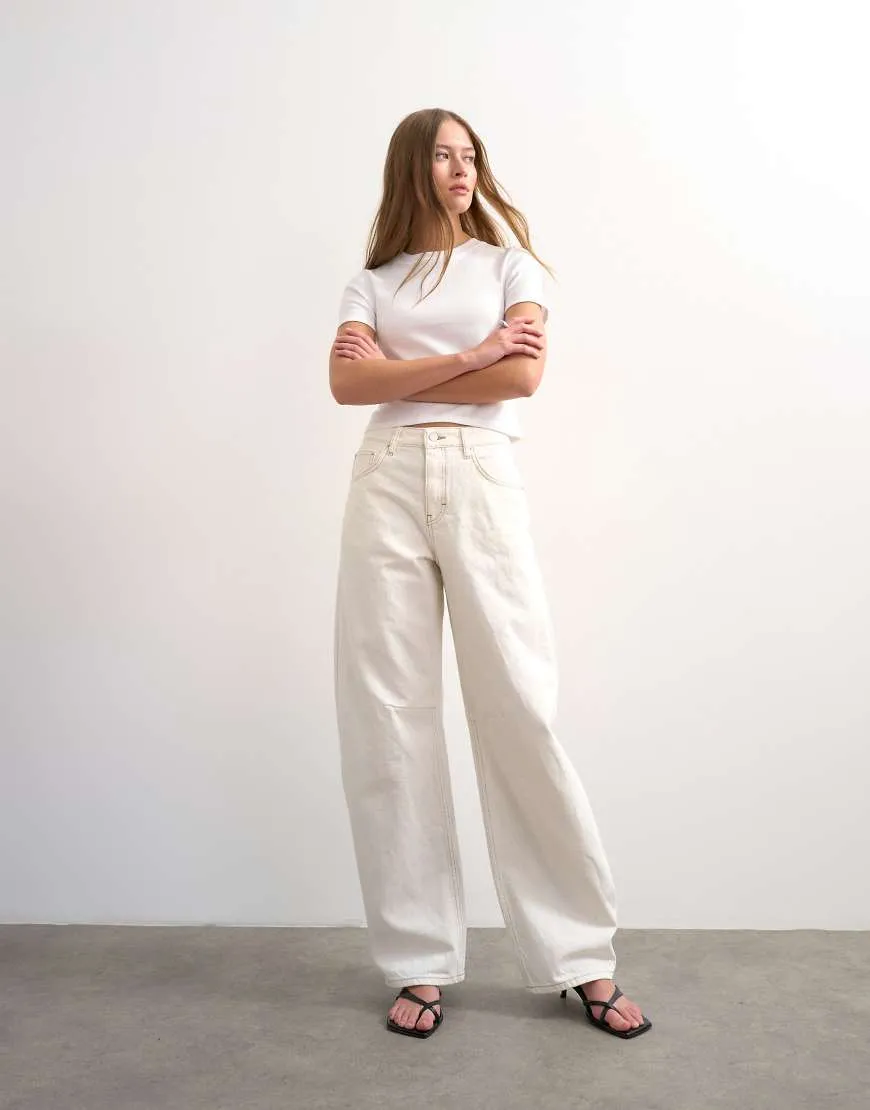 Topshop Barrel mid rise jean in bone-White sold by ASOS