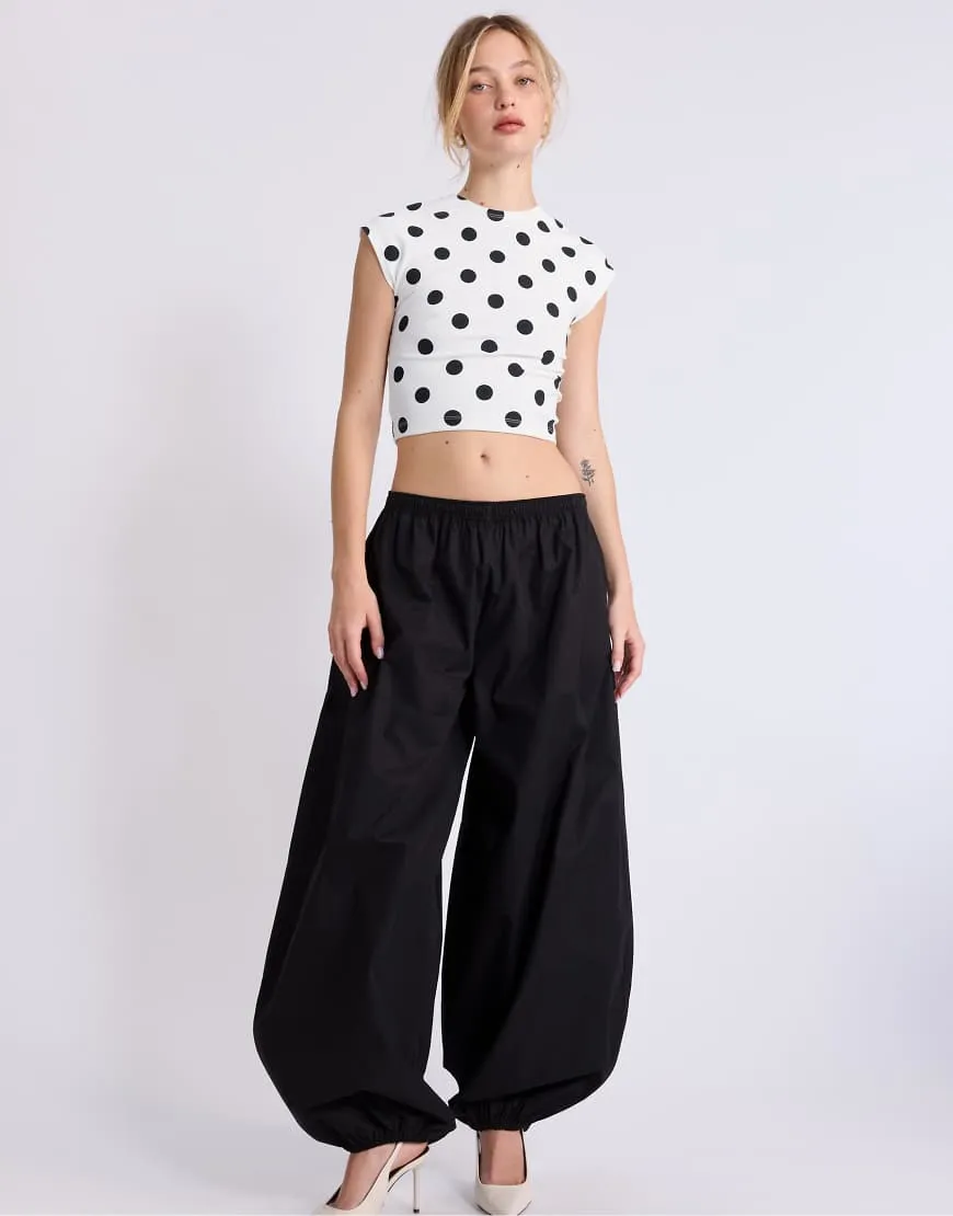 Stradivarius Cap sleeve polka dot t-shirt in ecru-White sold by ASOS