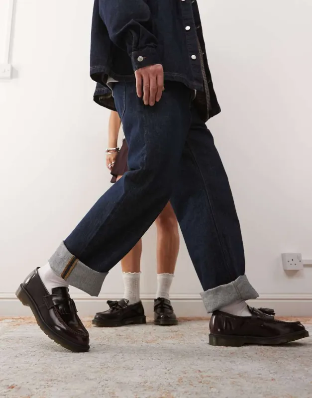 Dr Martens unisex Adrian tassel loafers in cherry red arcadia leather made by Dr. Martens