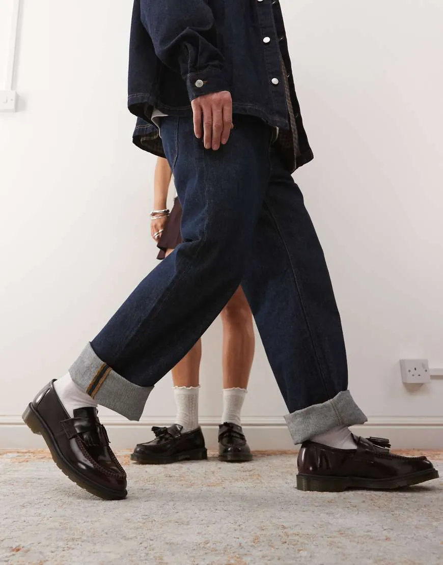 Dr Martens unisex Adrian tassel loafers in cherry red arcadia leather sold by ASOS