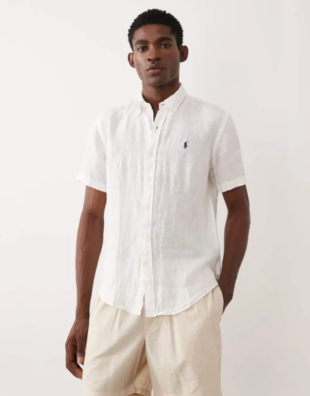 Polo Ralph Lauren icon logo linen short sleeve shirt in white made by Ralph Lauren