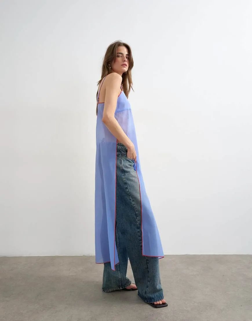 Topshop organza longline cami in blue with contrast orange tipping-No colour sold by ASOS
