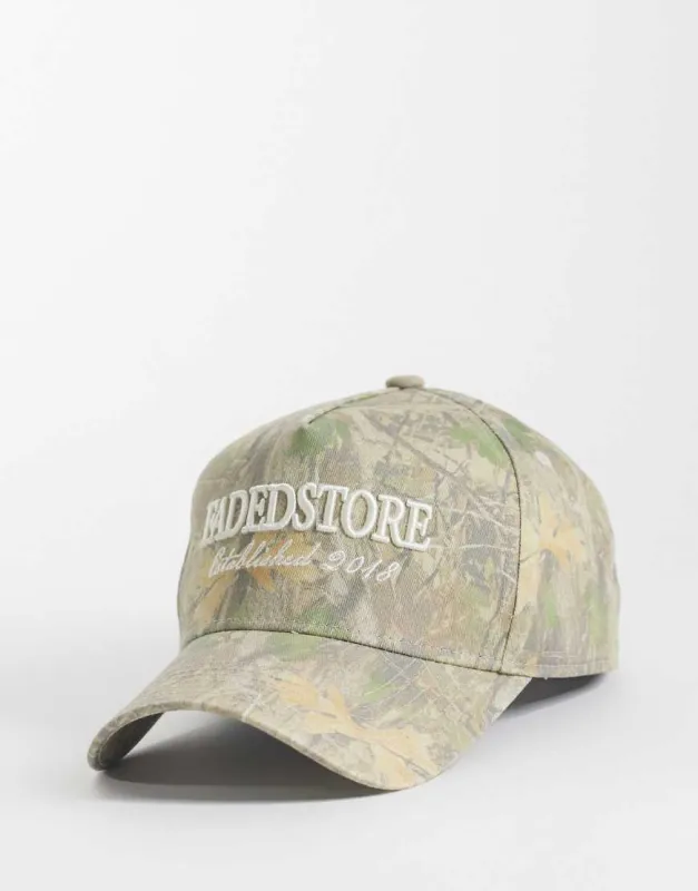 Faded Store established 5 panel cap in camo print-Multi made by ASOS