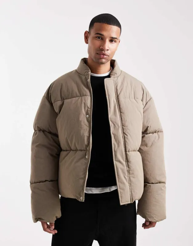 ASOS DESIGN oversized puffer jacket in stone-Green made by ASOS