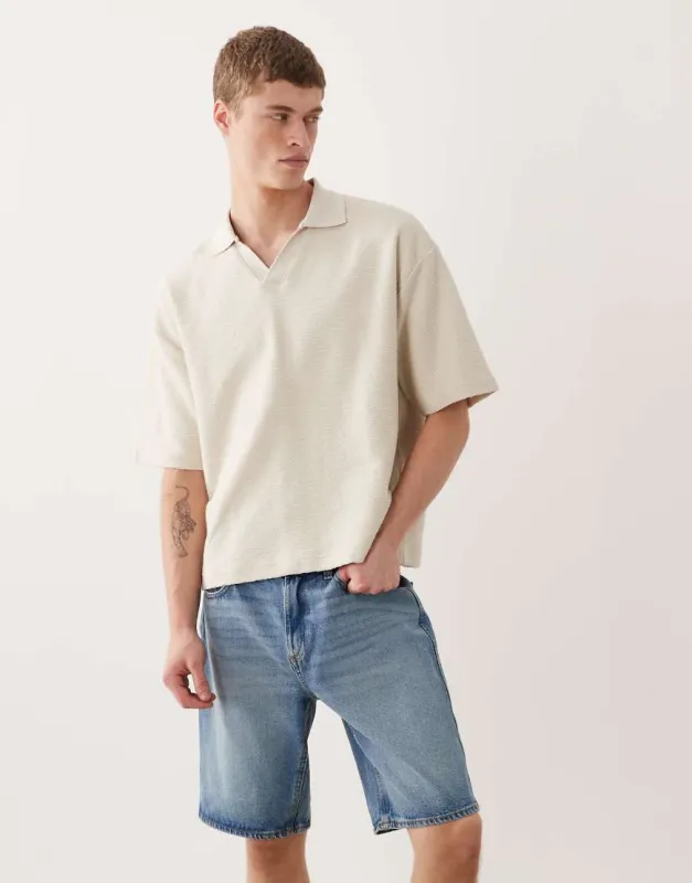 ASOS DESIGN super heavyweight boxy oversized polo in beige texture-Neutral made by ASOS
