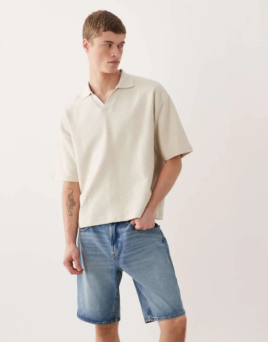 ASOS DESIGN super heavyweight boxy oversized polo in beige texture-Neutral sold by ASOS