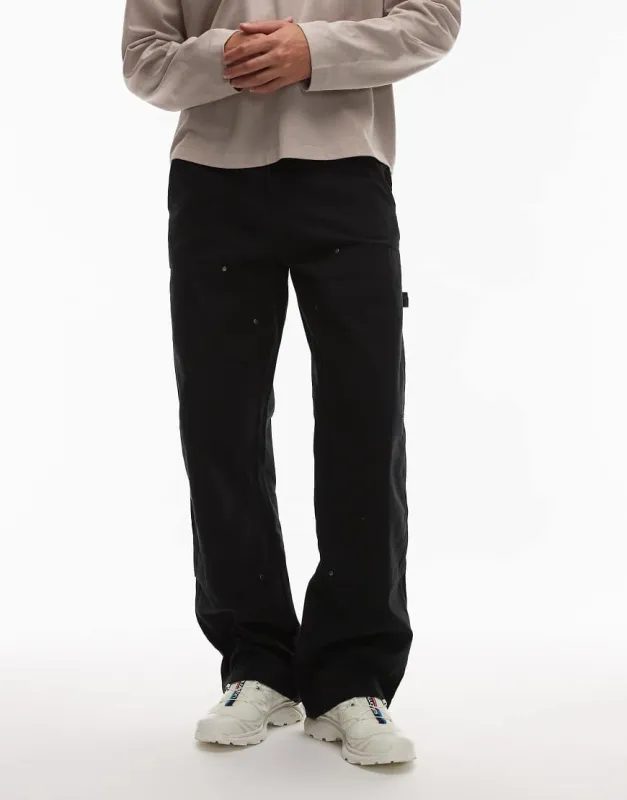 Dickies double knee canvas carpenter trousers in black made by ASOS