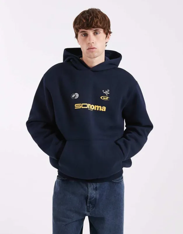 ASOS DESIGN relaxed fit hoodie with chest print in navy - NAVY made by ASOS