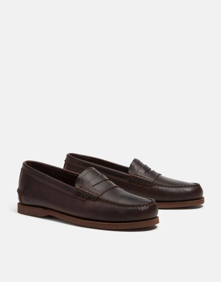 Timberland Classic boat loafer in dark brown full grain sold by ASOS
