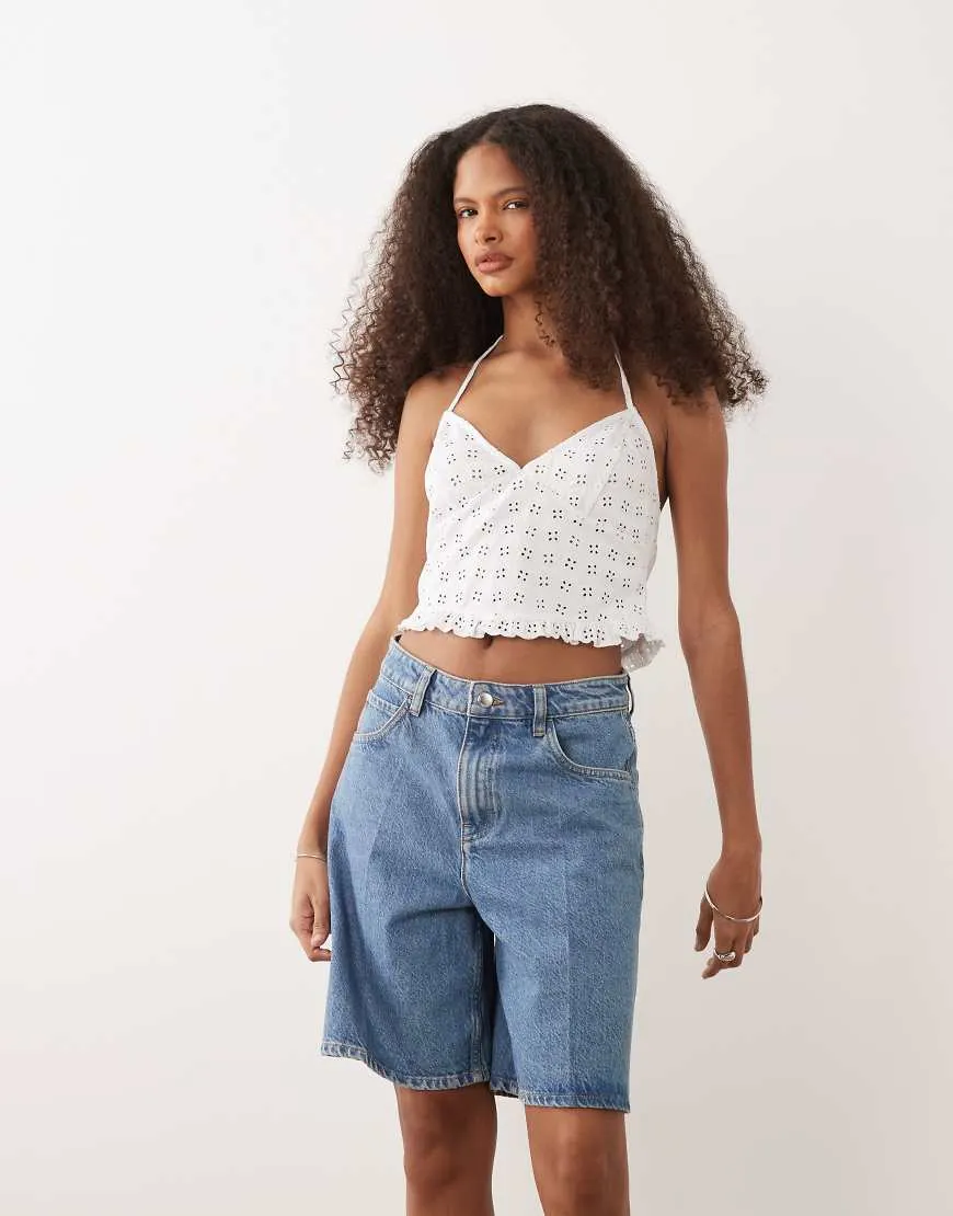 Mango 100% cotton denim bermuda shorts in mid blue sold by ASOS