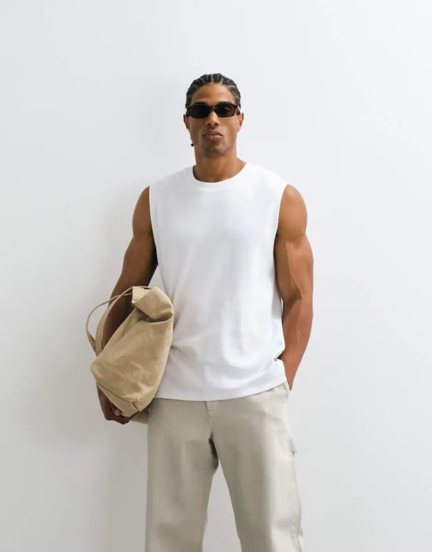 Jack & Jones texture knit tank in white made by ASOS