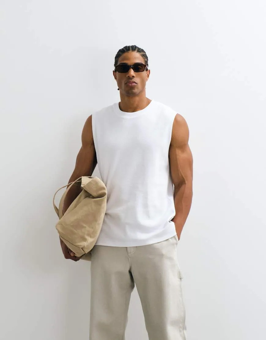 Jack & Jones texture knit tank in white sold by ASOS
