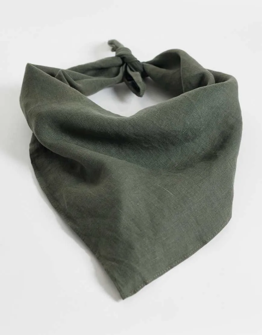 ASOS DESIGN linen bandana in khaki-Green sold by ASOS